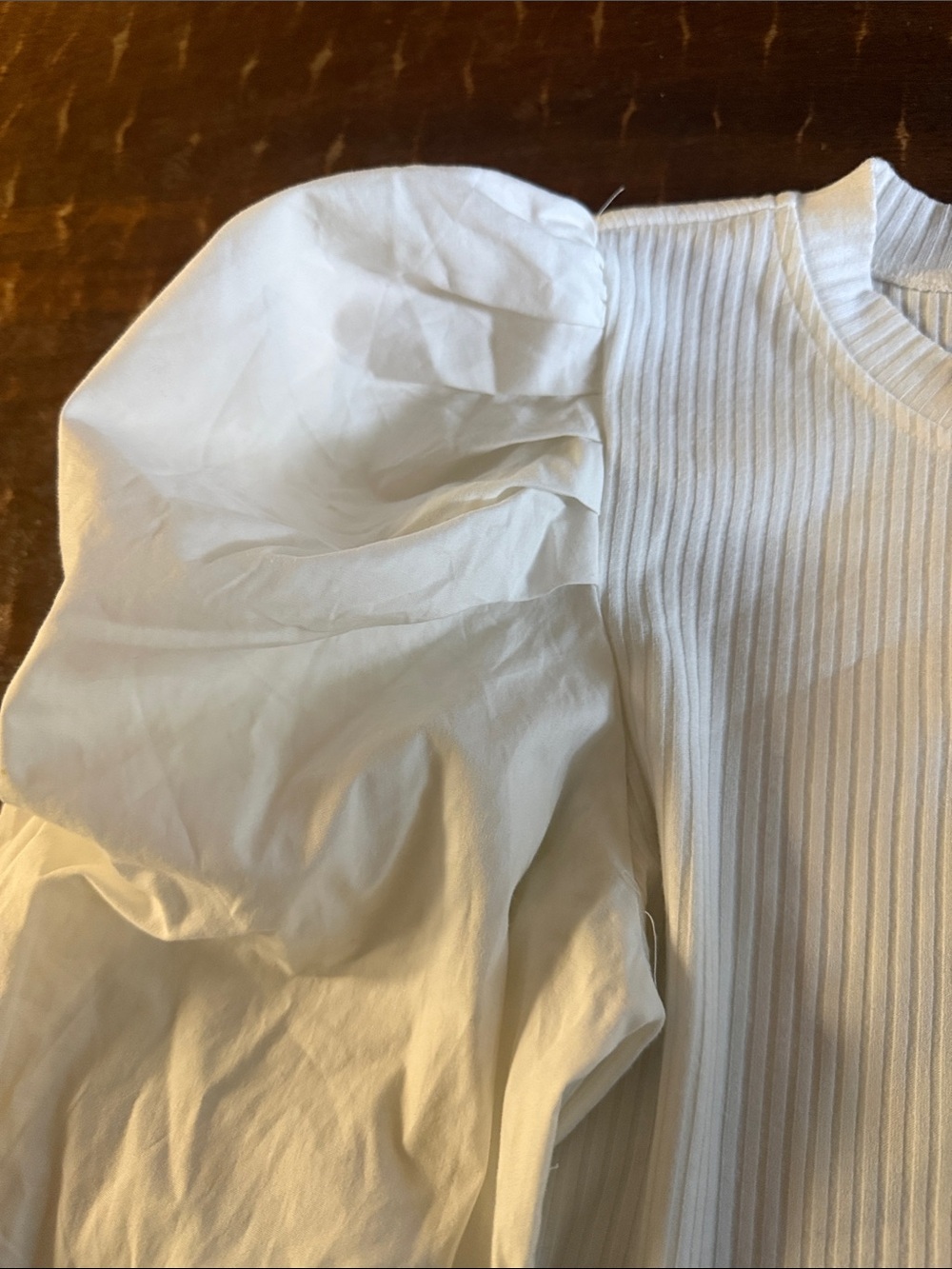 TCEC White Ribbed Puff-Sleeve Top - Picture 4 of 7